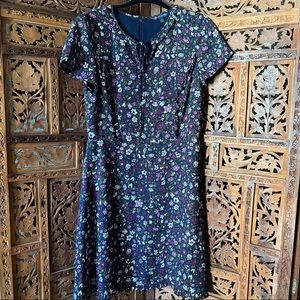 Brooks Brothers Purple Short Sleeve Floral Sheath Ruffled Dress